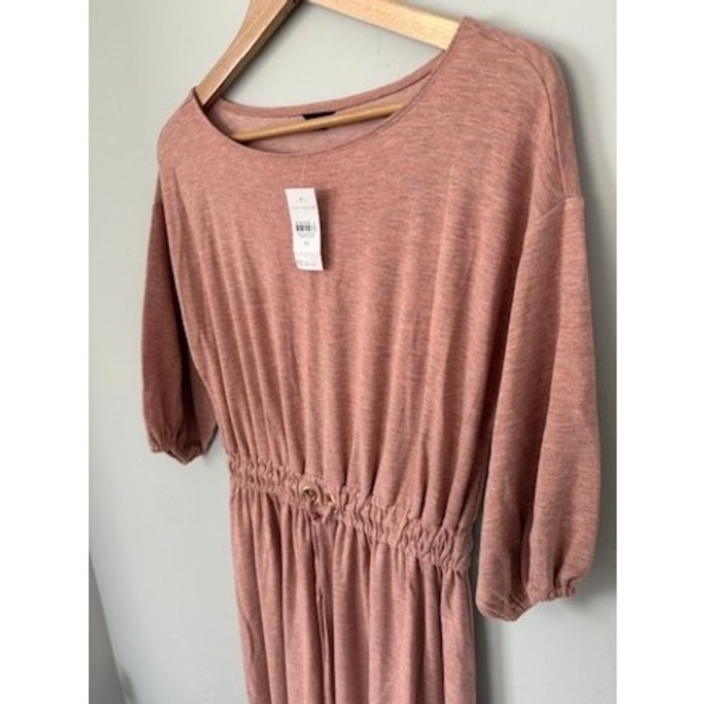 Ann Taylor Midi Dress Knit Drawstring Waist Casual Pink XS‎ NWT $130